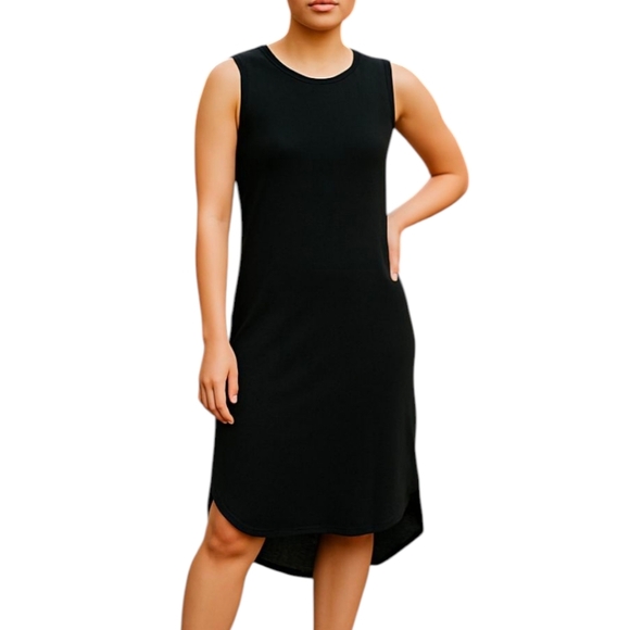 Cynthia Steffe sleeveless black knit sheer mesh overlay minimalist dress. Sz 4 - Picture 1 of 12